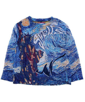 Open image in slideshow, WANNA “W Swells” Tapestry Knit Sweater
