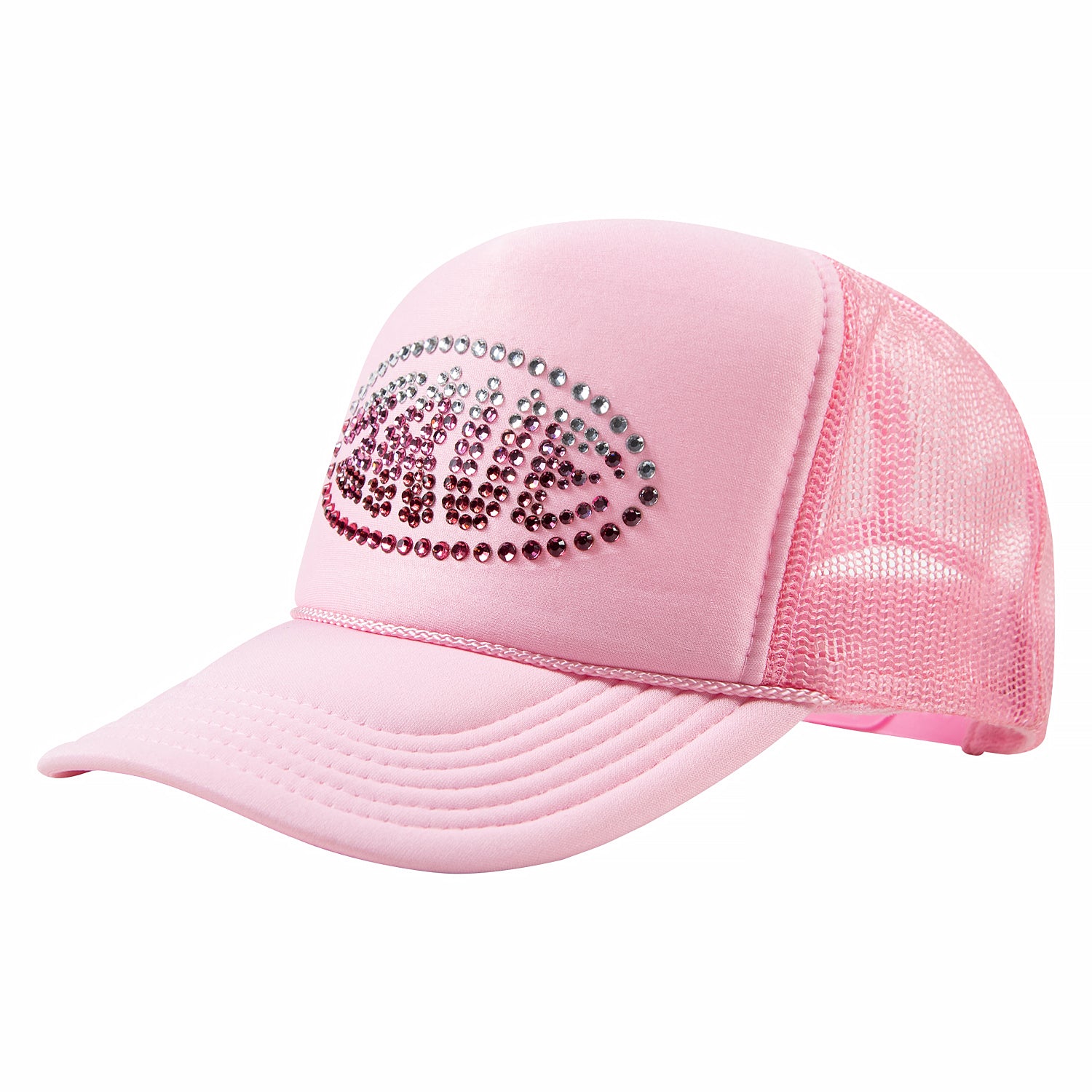 True To Us Rhinestone Logo Trucker Hat Pink