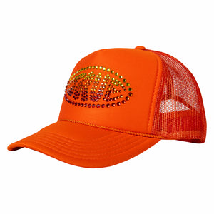 True To Us Rhinestone Logo Trucker Hat Orange