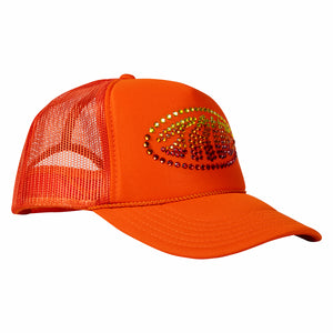 True To Us Rhinestone Logo Trucker Hat Orange