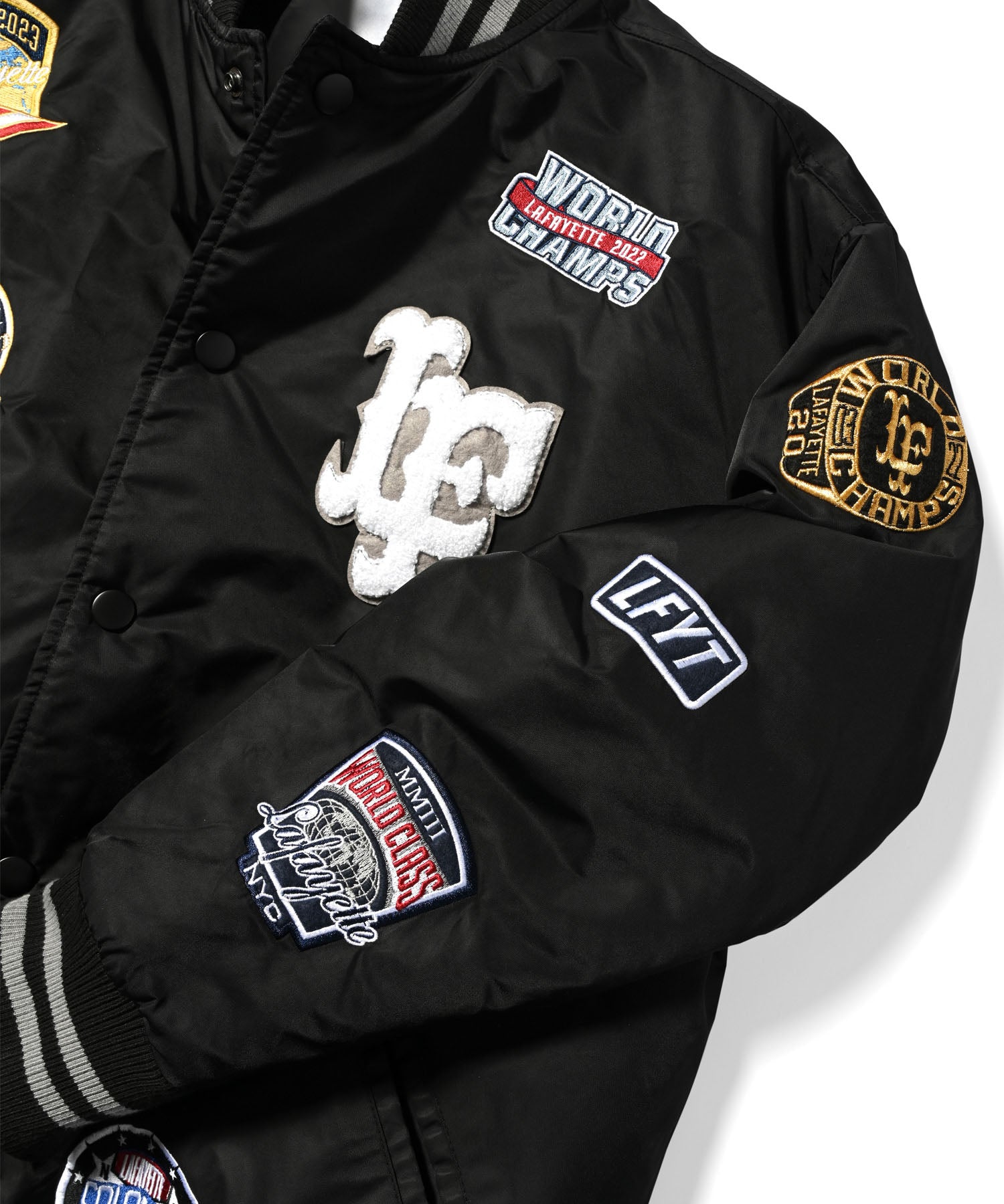 LFYT All Over Emblem Stain Varsity Jacket – PRIVILEGE New York