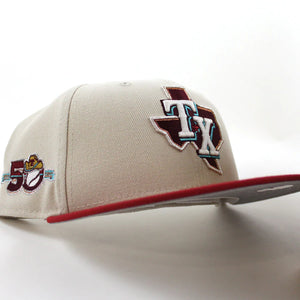 Open image in slideshow, New Era 59Fifty Fitted Hat Texas Rangers 50th Anniversary
